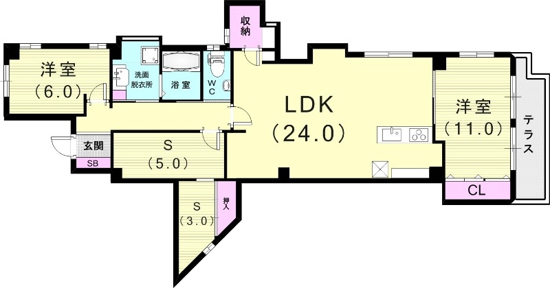 ２SLDK（１１１.８平米）浴室乾燥機・システムキッチン