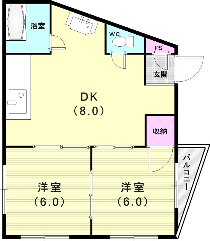 ２DK（４０平米）独立洗面台・室内洗濯機置場・収納