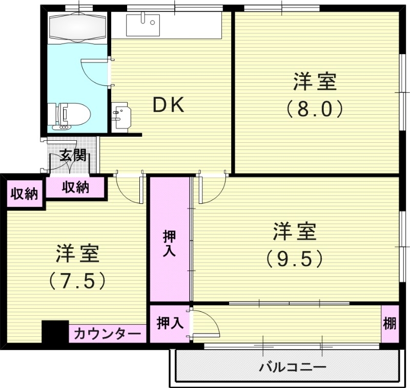 3DK（60平米）独立洗面台・ネット無料・バルコニー・収納