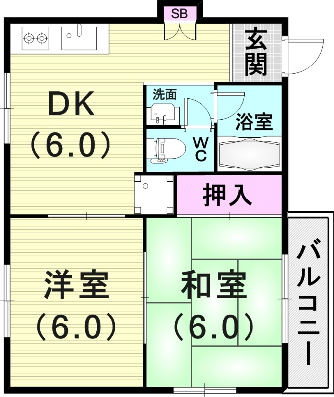 2DK(41.66平米)モニター付きインターフォン・エアコン