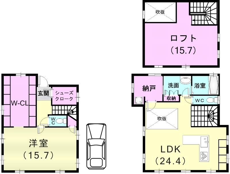 1LDK+ロフト(111.82平米)ガス衣類乾燥機・ロフト