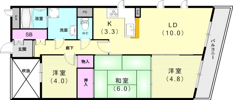 3LDK（６７．０７平米）モニター付きオートロック・脱衣所