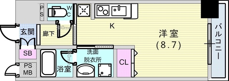 1K(29.48平米)風呂トイレ洗面台別・2口IHコンロ