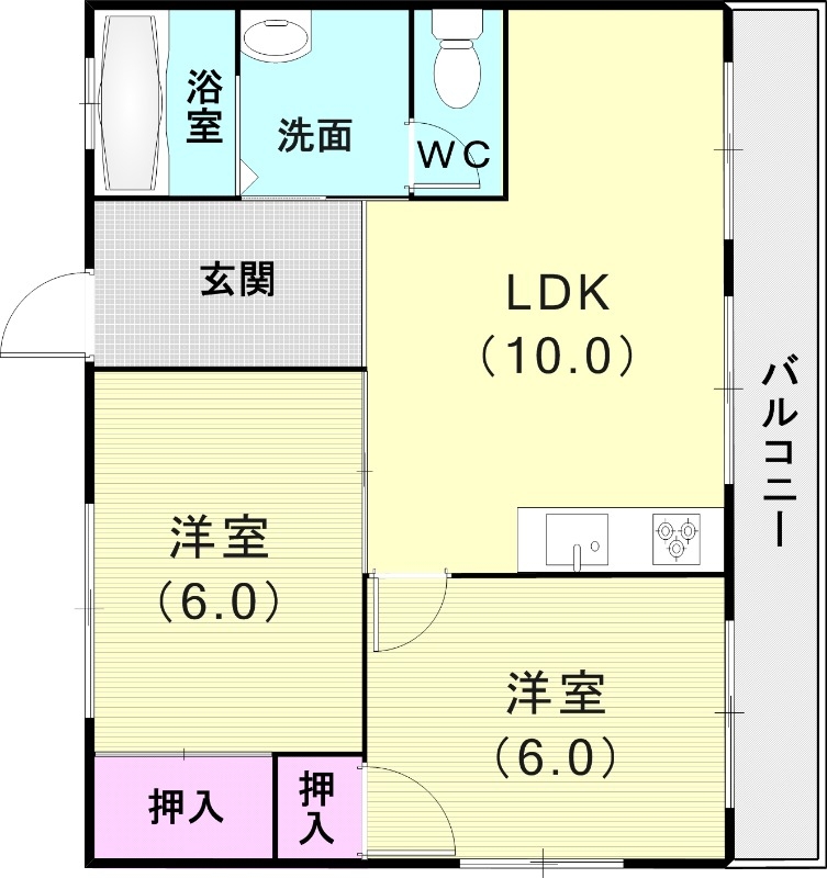 2LDK(44.34平米)モニター付きインターホン