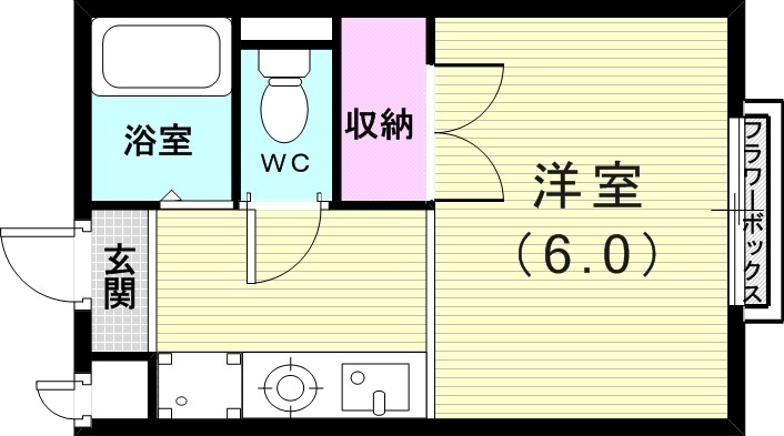 ワンルーム（１９．８７㎡）エアコン・室内洗濯機置き場・下駄箱