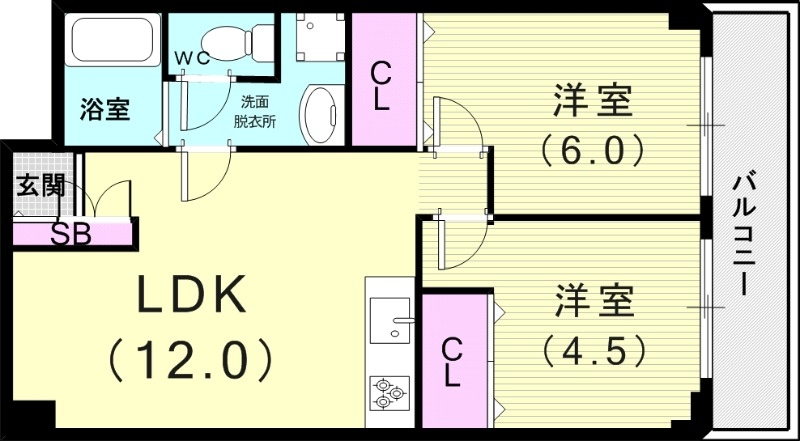 2LDK(48平米)風呂トイレ別・エアコン・ネット使用料不要