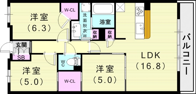 3LDK（75.74平米）浴室乾燥機・エアコン・照明