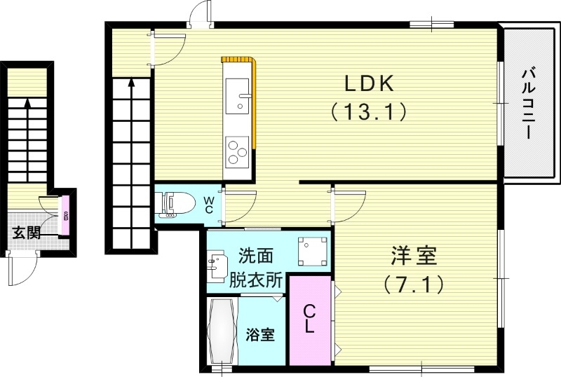 1LDK（51.45平米）浴室暖房・システムキッチン