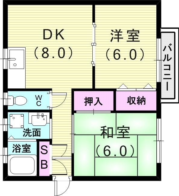 2DK（４５平米）室内洗濯機・独立洗面台