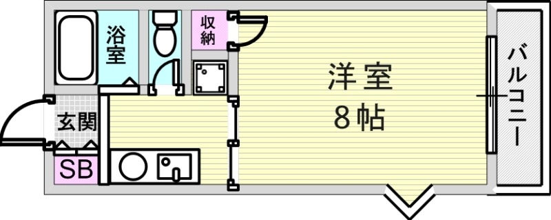 1K（23平米）風呂トイレ別・エアコン・バルコニー・下駄箱