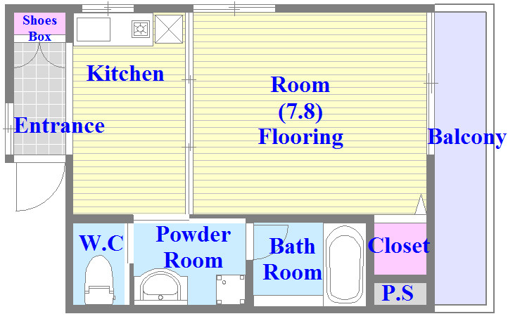 セパレートでバルコニーが広い単身さん向けの間取りです。