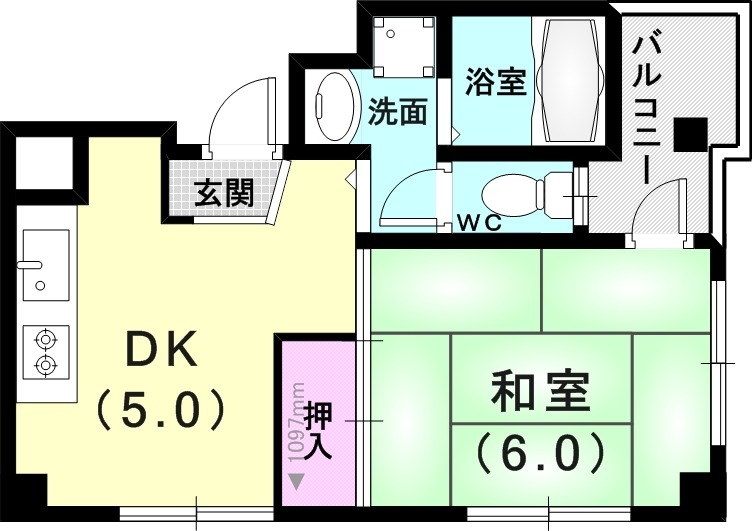 1ＤＫ（２９．１７平米）風呂トイレ別、採光多数、独立洗面台