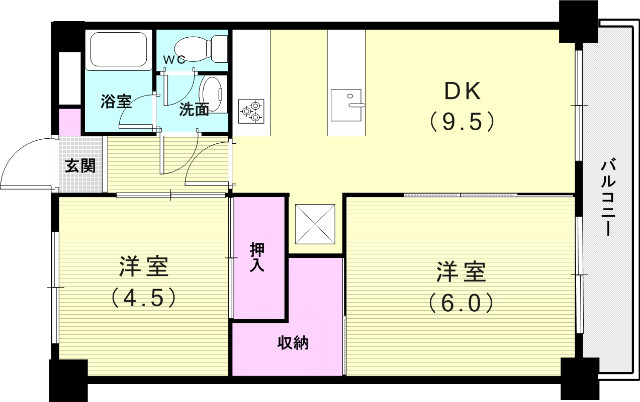 ２ＤＫ（４４.６９平米）システムキッチン・ＴＶモニターホン