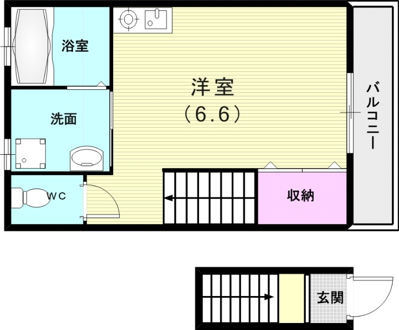 ワンルーム（２１．２４平米）1口ガスコンロ・洗髪洗面化粧台