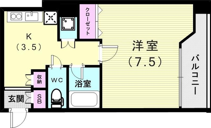 うれしいバス・トイレがセパレートの単身さん向けの間取りです。