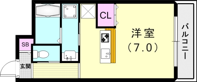 ワンルーム(23.8平米)システムキッチン・