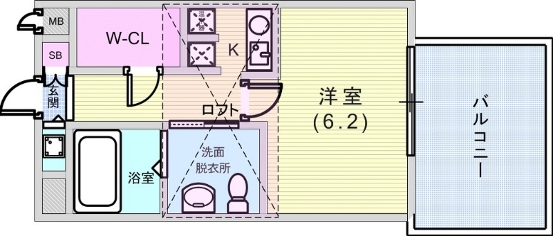 1K（22平米）ロフト・独立洗面台・ウォークインクローゼット