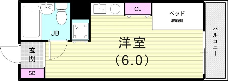 ワンルーム(19・3平米)収納ベッド・室内洗濯機置場