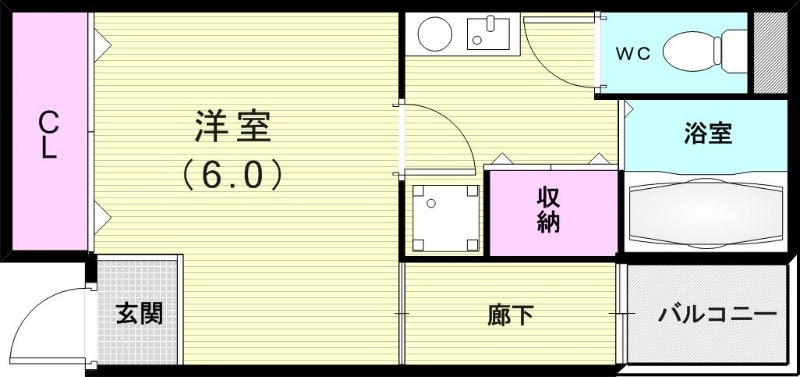 1K（23平米）室内洗濯機置場・クローゼット