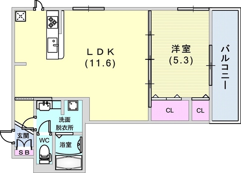 1LDK（41.34平米）浴室乾燥機・システムキッチン・収納