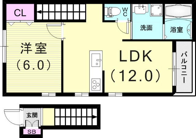 １ＬＤＫ（43.35平米）システムキッチン・３点セパレート