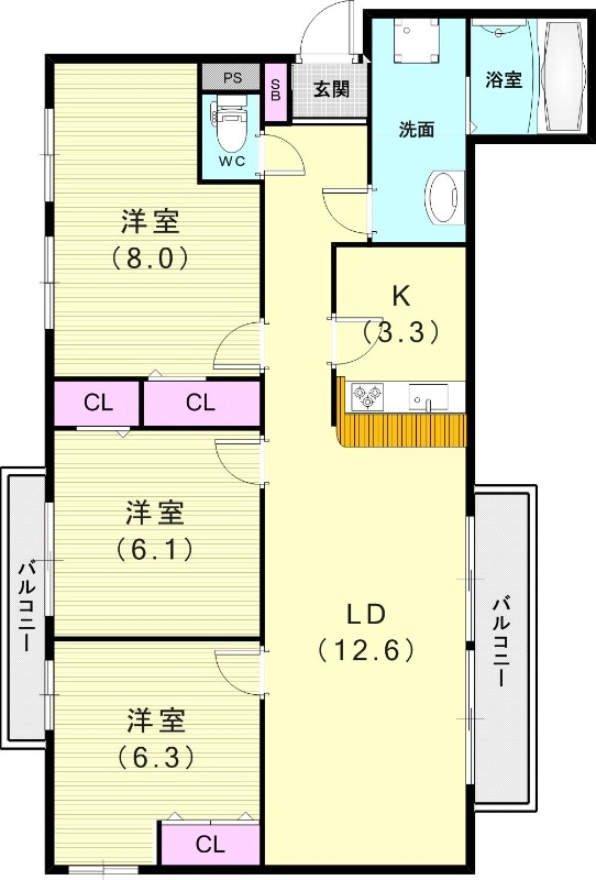 3LDK(77平米)オール電化・独立洗面台・オートロック