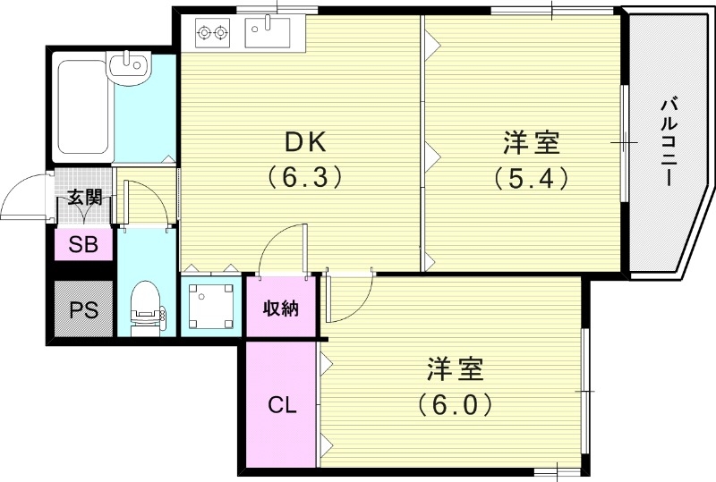 2DK（39.15平米）システムキッチン・収納・オートロック