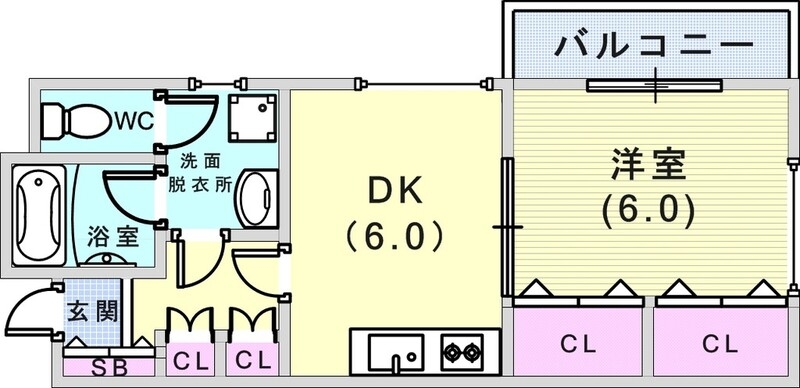 1DK（33.99平米）独立洗面台・室内洗濯機置場