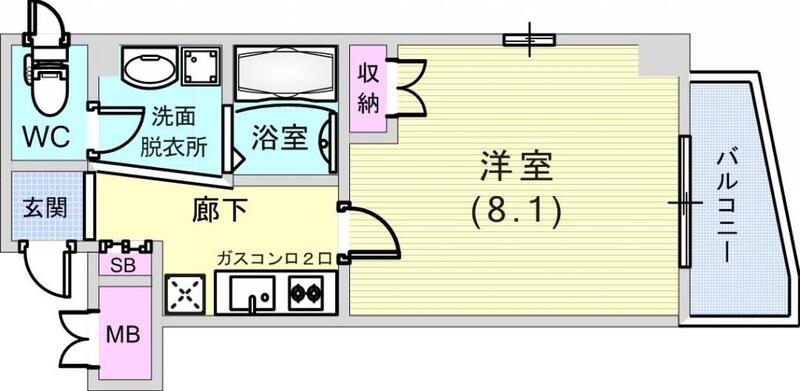 1K（27.0平米）風呂トイレ別・独立洗面台・室内洗濯機置場