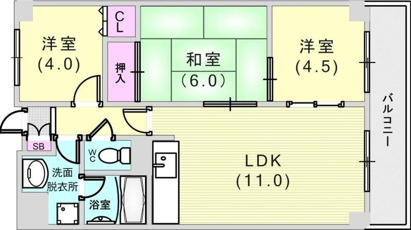 3LDK(56.78平米)独立洗面台・TVモニターフォン