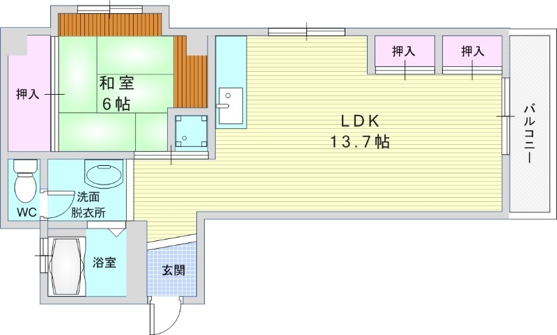 1LDK(50.31平米)室内洗濯機置き場・TVインターホン