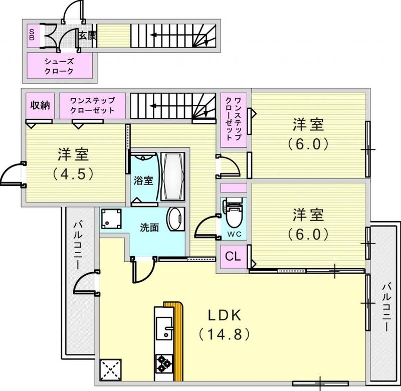3LDK（８２.１４平米）カウンターキッチン・バルコニー