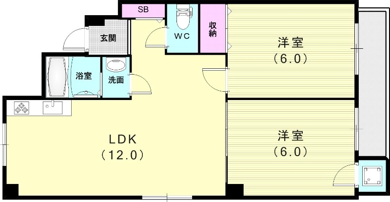 2LDK（48.4平米）エアコン・脱衣所・独立洗面台