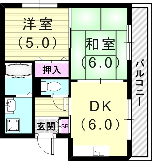 2DK(40平米)独立洗面台・下駄箱・室内洗濯機置場