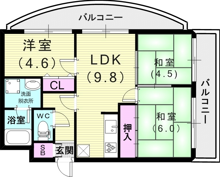 3LDK（56.07平米）3口コンロ・エアコン・下駄箱