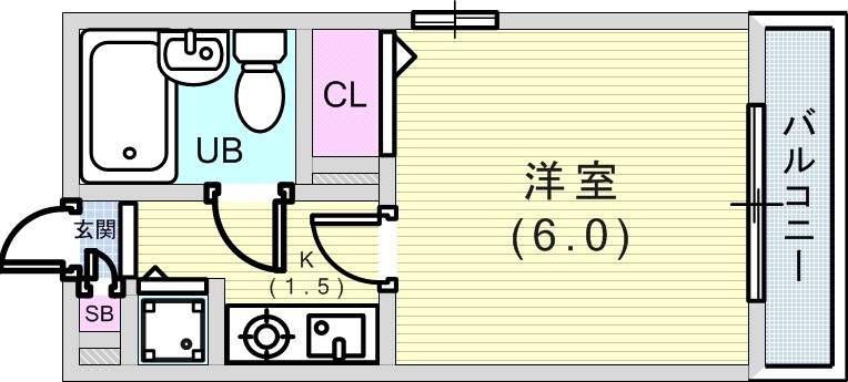 1K（18.11平米）ミニ蔵庫・エアコン・モニターホン・収納