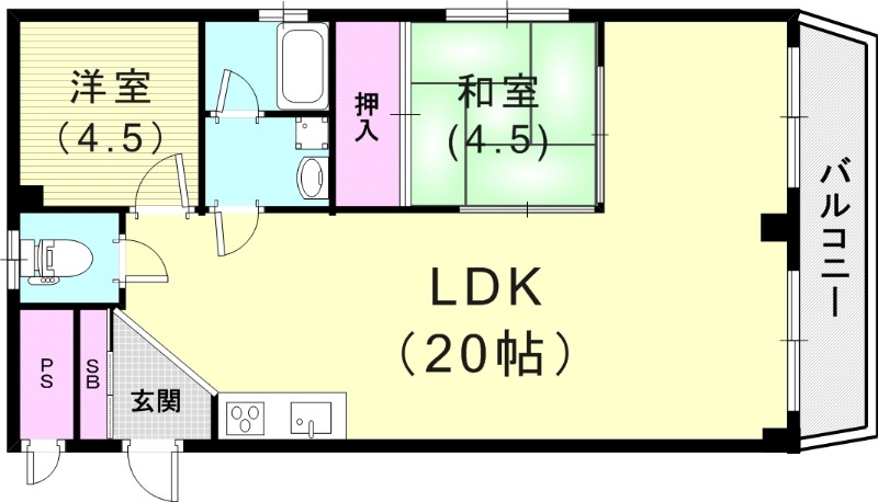 2LDK（58.85平米）下駄箱・バルコニー・クローゼット