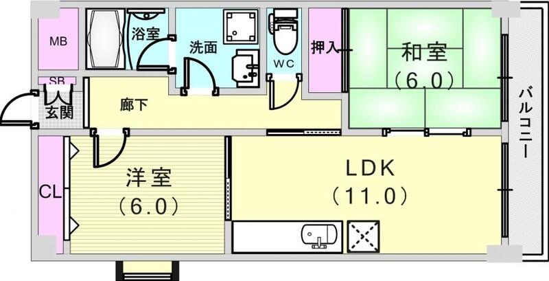 2LDK（54.65平米）独立洗面台・オートロク・下駄箱