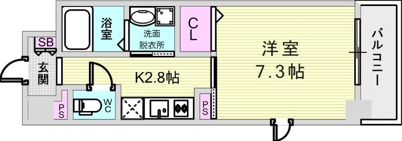 1K(28.03平米)システムキッチン・浴室乾燥機・収納
