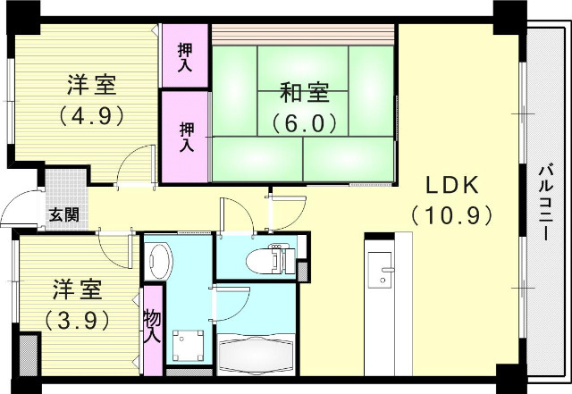 ３LDK（６６.９２平米）カウンターキッチン・室内洗濯機置場