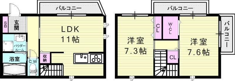 2LDK（67.39平米）ペット可、オール電化・エアコン