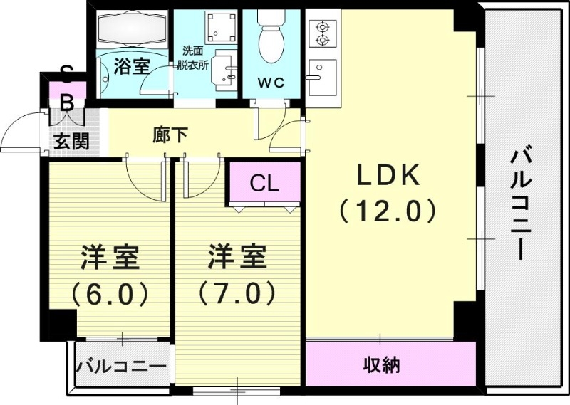 2LDK(49.56平米)システムキッチン・独立洗面台・収納