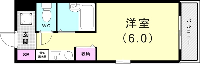 １Ｋ（１９.０８平米）エアコン・バルコニー・お風呂トイレ別