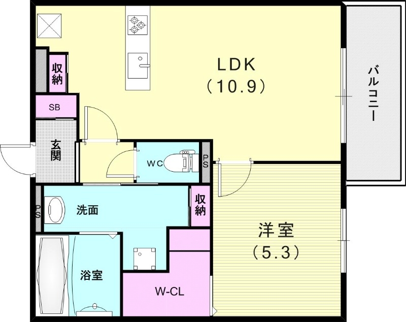 1LDK（41.28平米）ネット無料・システムキッチン・収納