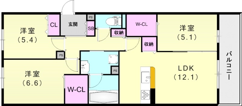 3LDK（70.4平米）モニター付きインターフォン