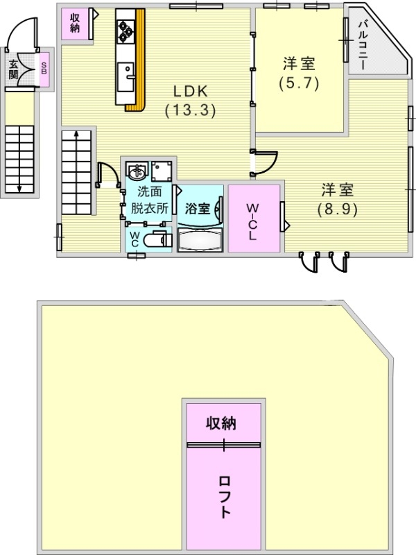 2LDK（73.28平米）システムキッチン・オール電化