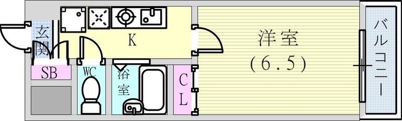 １K（２１．６平米）風呂トイレ別・下駄箱・室内洗濯機置場