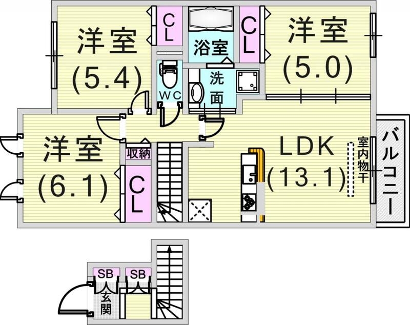3LDK(71.7平米)追い焚き・グリル・1坪風呂・セコム