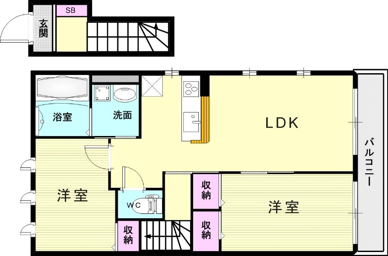 2LDK（57.31）浴室乾燥・エアコン・システムキッチン