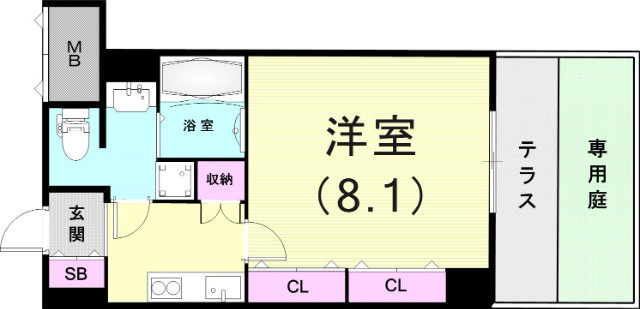 １K（28.83平米）システムキッチン・独立洗面台・専用庭